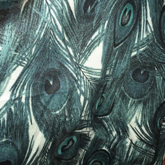 Anne Klein Peacock Print Silk-Cotton-Nylon Ruffle Neck Cardigan Sweater 0X NWT - Picture 4 of 10